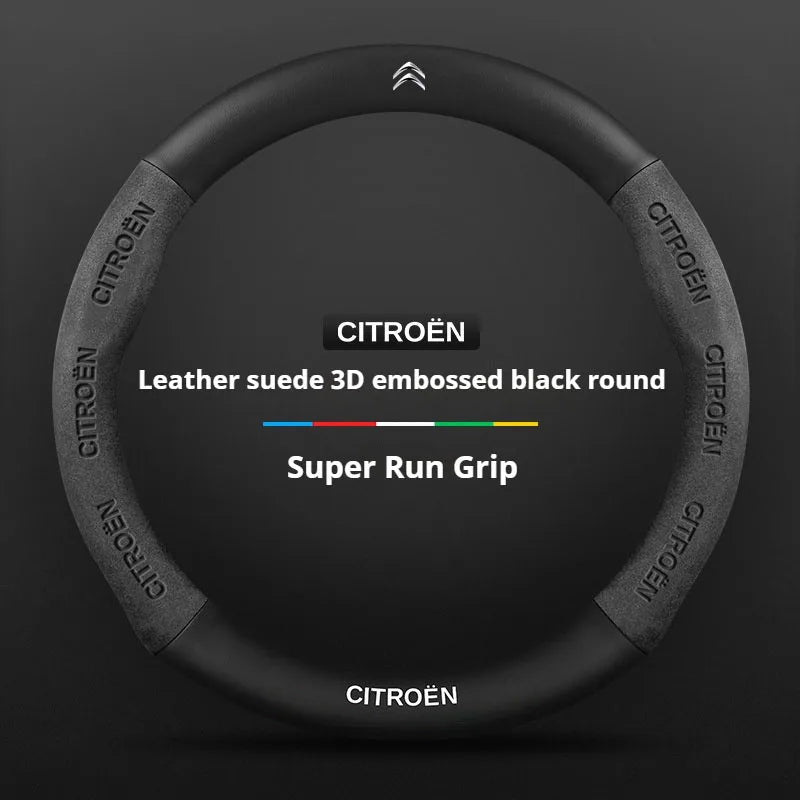 For Citroen C1 C2 C3 C4 C5 C6 VTS Xsara C-Crosser Berlingo Jumpy Carbon fiber Suede Car Steering Wheel Cover Auto Accessories