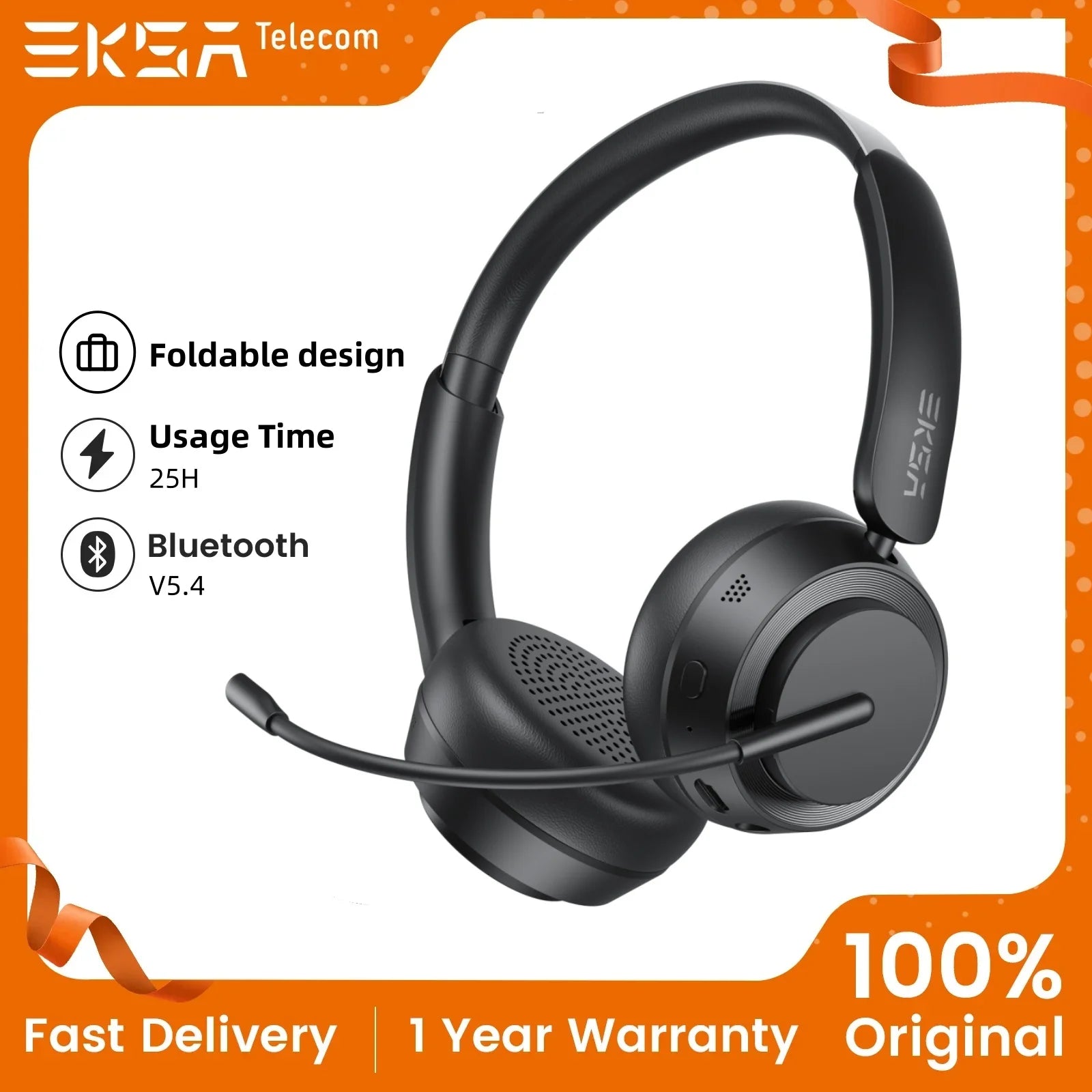 EKSA H35 Wireless Headphones Bluetooth 5.4 Headset For Call Center Office  25H Long Life Noise Cancelling Mic