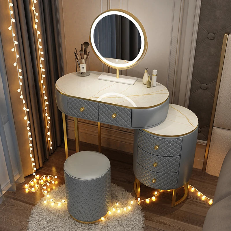 Nordic vanity chair white bedroom LED light Dresser storage cabinet makeup Dressing table light mirror stool bedroom furniture