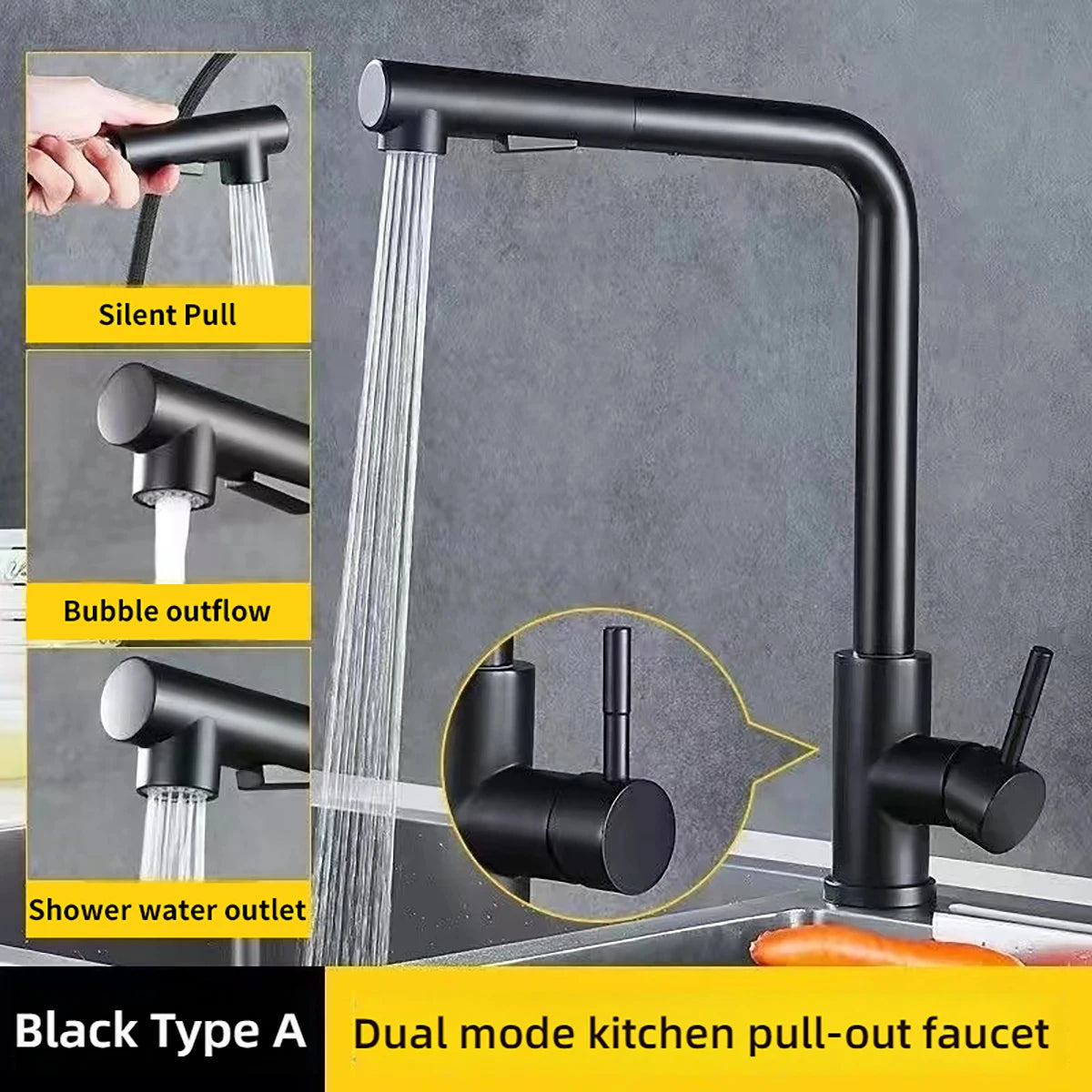 Pull-out Kitchen Faucet Smooth Pull-out Sprayer Dual Spout Mode (Pillar/Shower) One-Touch Switching Spout