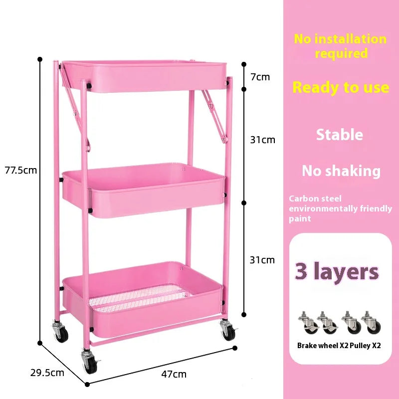 Foldable Storage Rack Small Cart Storage Rack Multi Layer Floor-standing Storage Rack Kitchen Snack Rack Toilet Mobile Storager