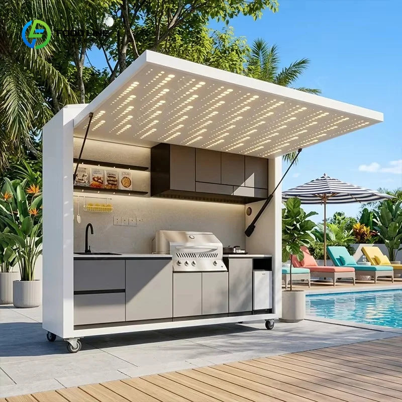 Outdoor BBQ Kitchen Pod with Patio Grill & Kitchen Island-Durable Waterproof for Backyard Cooking Entertaining Customized