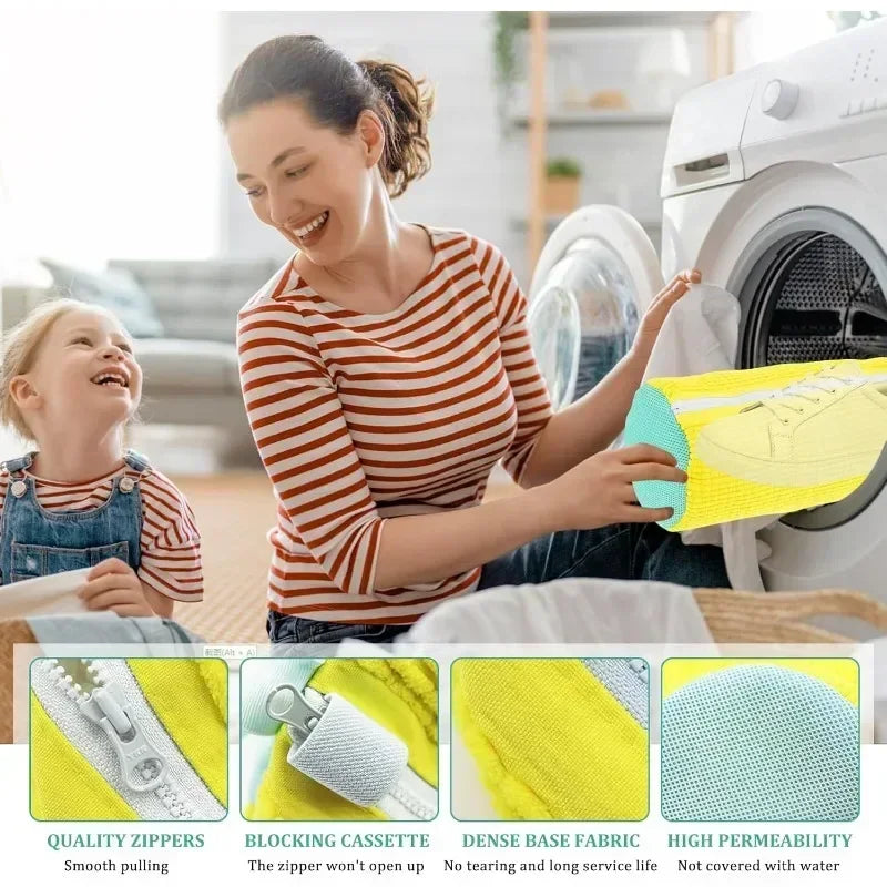 Machine Washable Shoe Washing & Drying Bag with Soft Fiber - Durable Polyester Laundry Protector for Shoes Adjustable Strap