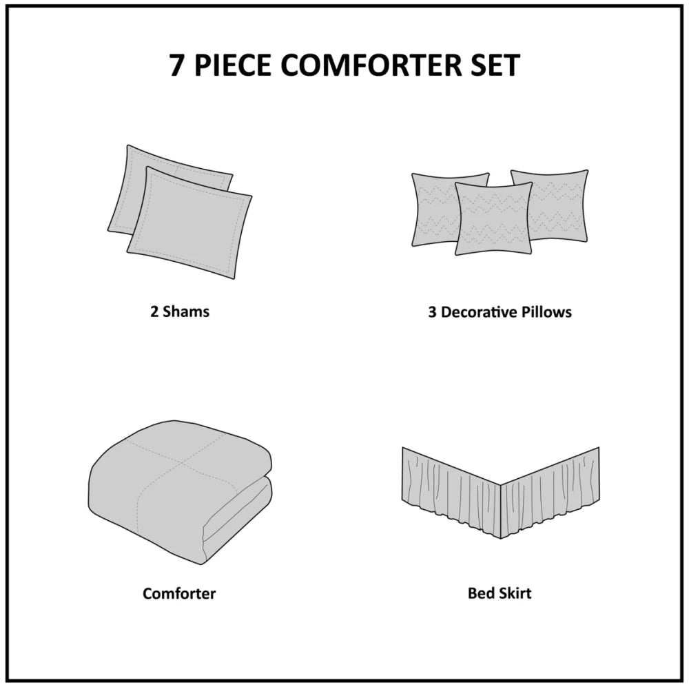Embroidered 7 Piece Comforter Set Yellow Queen