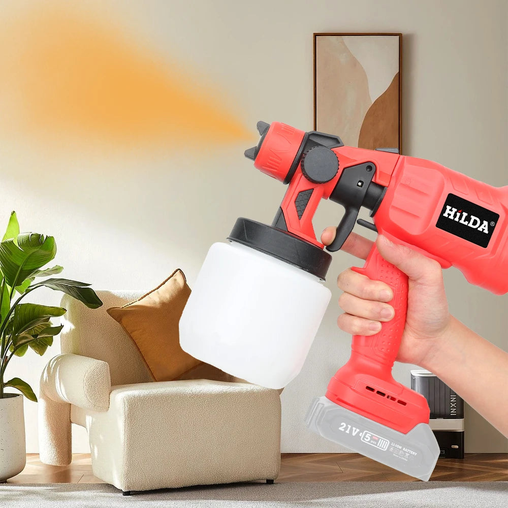 HILDA 1500W Electric Cordless Spray Gun HVLP Paint Sprayer For Makita 21V Furniture Coating Airbrush