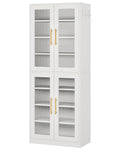 Tribesigns Tall Shoe Cabinet with Acrylic Doors and LED Lights, 8-Tier Entryway Shoe Storage Rack with Adjustable Shelves