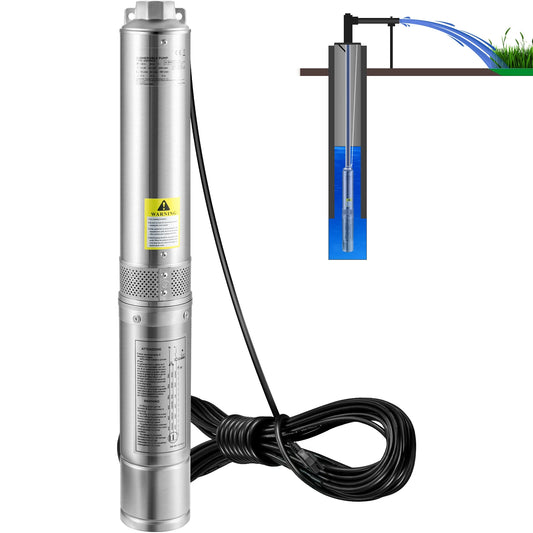SucceBuy Deep Well Submersible Pump 0.5/1/1.5/2/3 HP 230V/60Hz Stainless Steel Water Pumps for Industrial, Irrigation & Home Use