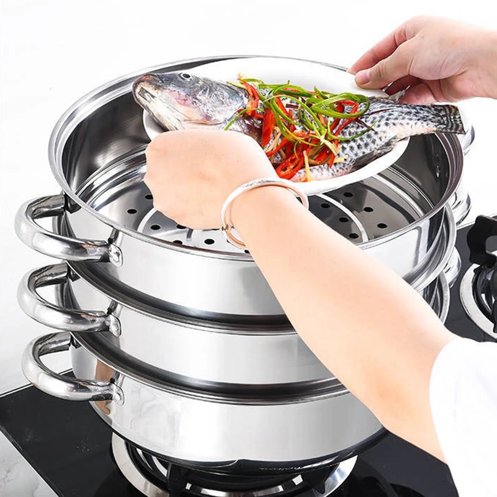 Stainless Steel Three Layer Thick Steamer Pot Soup Steam Pot Universal Cooking Pots for Induction Cooker Gas Stove