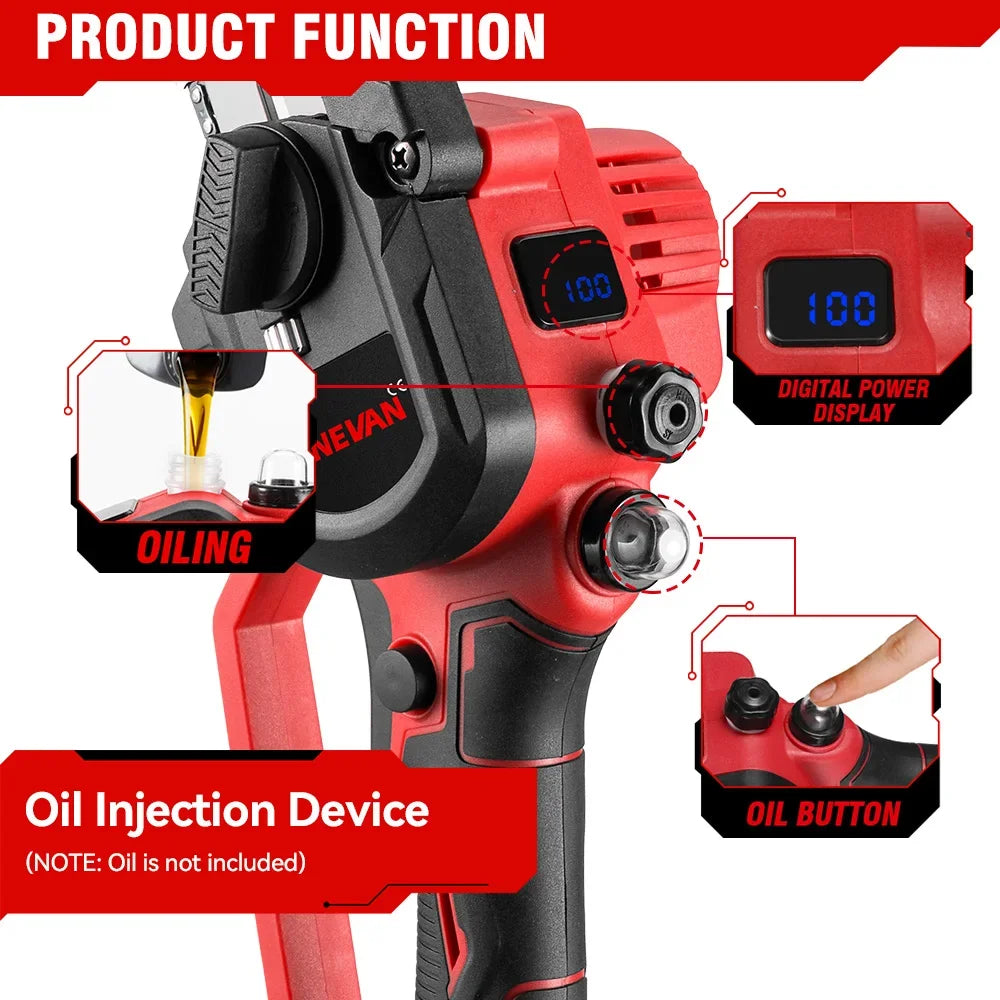 6Inch Electric Chainsaw 20000RPM Rechargeable Portable Pruning Saw Branch Pruner Shears Garden Power Tool for 21V 18V Battery