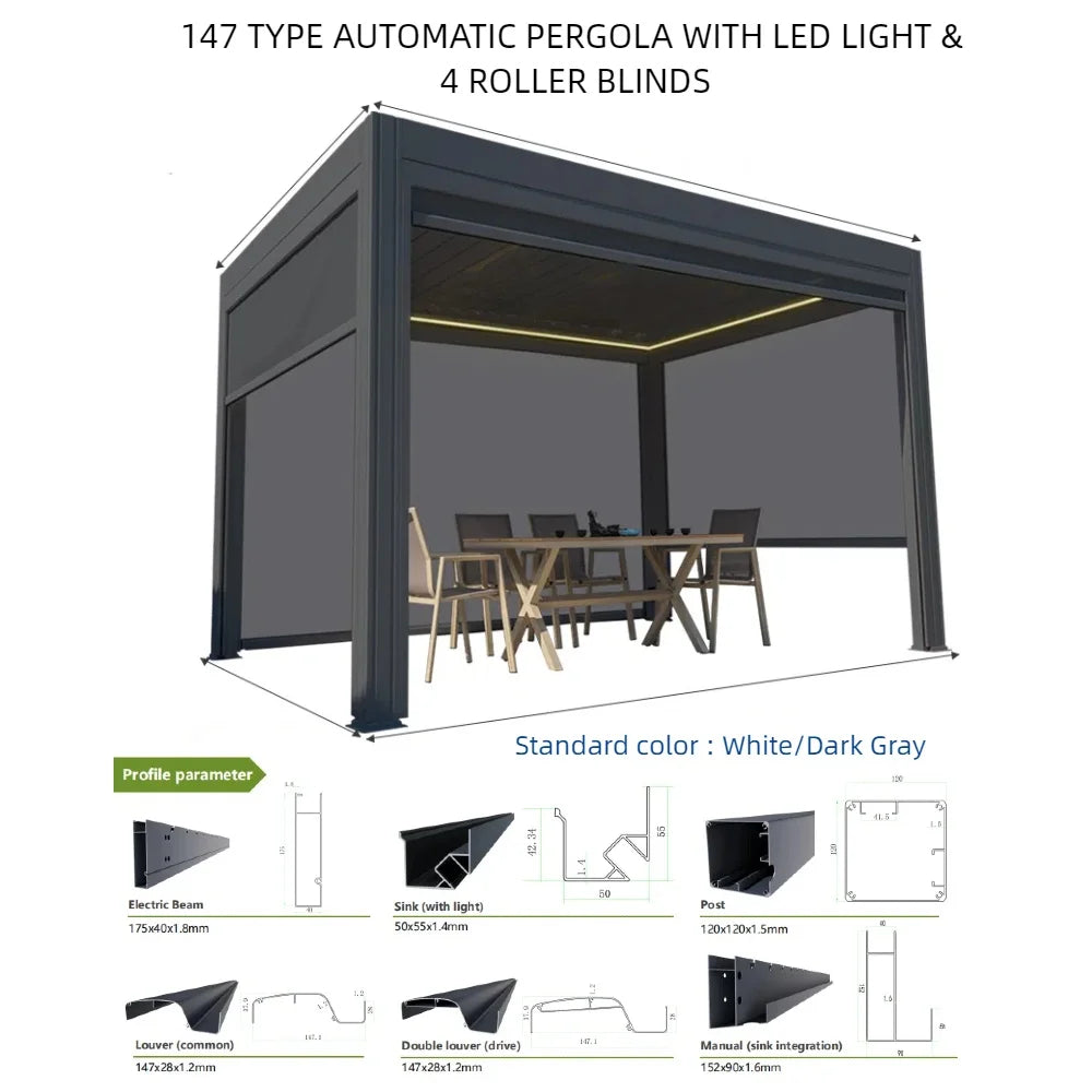 Premium Motorized Aluminum Pergola with Privacy Folding Screens and Glass Wall Enclosures – Outdoor Garden or Patio Shad