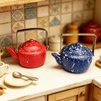 1Pcs Dolls House Kitchen Furniture Vintage Teapot Ornament 1:12 Miniature Retro Enamel Kettle Dollhouse Kitchen Food Accessories