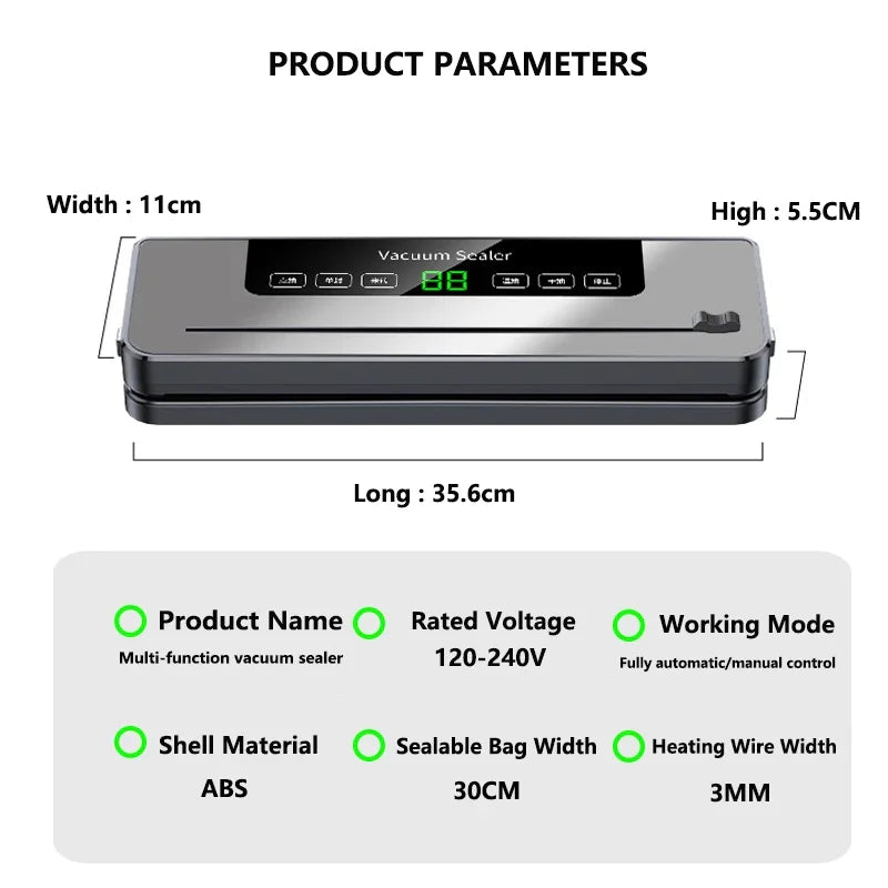 Electric Vacuum Sealer Machine Dry/Wet Food Packaging Seal To Keep Fresh Touch Buttons Digital Display Vacuum Packaging Machine
