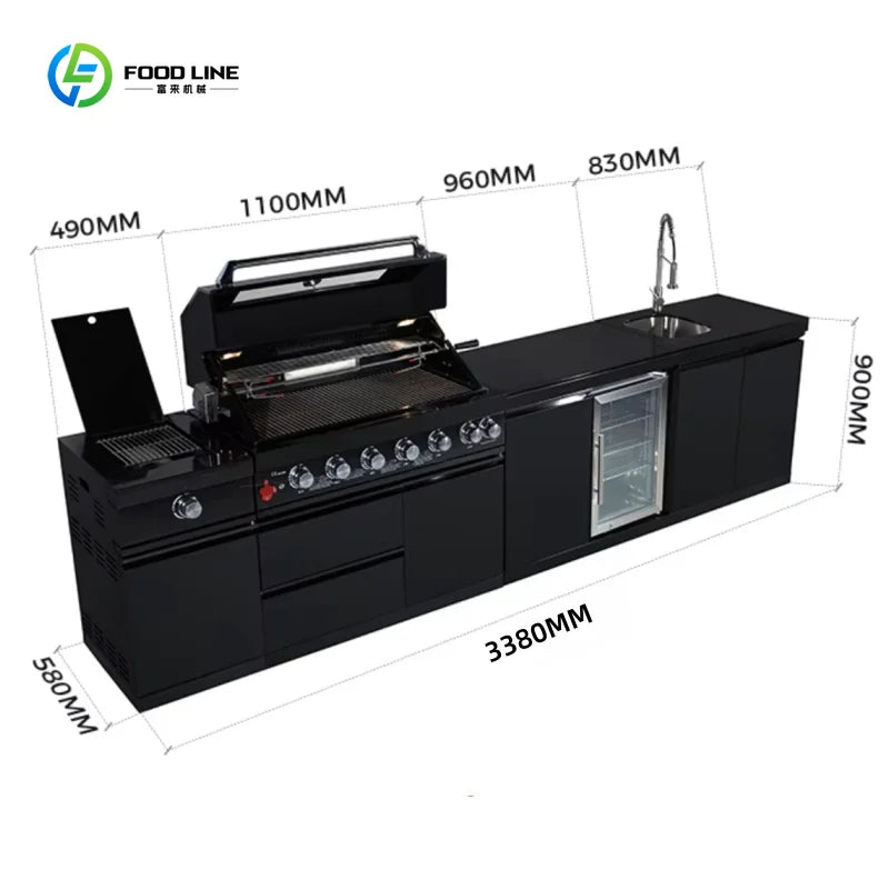 Customized Outdoor BBQ Grill Kitchen Island with Stainless Steel 304 Modular Cabinets Fridge Storage Cabinets for Garden Patio