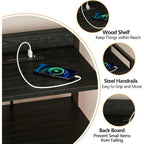 Night Stand with Charging Station, Black Nightstand with Drawers and Led Light, Tall Dresser for Bedroom, Bedside Table