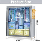 2025 New Upgraded Canvas Fabric Wardrobe Large Clothes Closet With Hanging Rail Shelving Clothes Storage Cupboard Gray