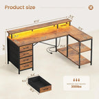 L Shaped Desk with 4 Drawers and Storage Shelves, L Shaped Gaming Desk