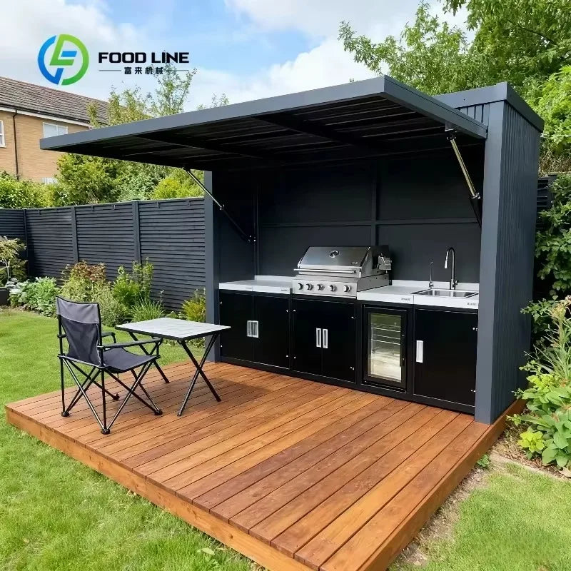 Customized heavy duty weatherproof outdoor kitchen folding design with gas grill for outdoor cooking