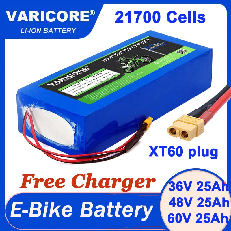 VariCore 36V/48V/60V 25Ah 21700 Lithium Battery Pack 1200w With PCB for 42V 54.6V 67.2V Electric vehicle Batteries + Charger