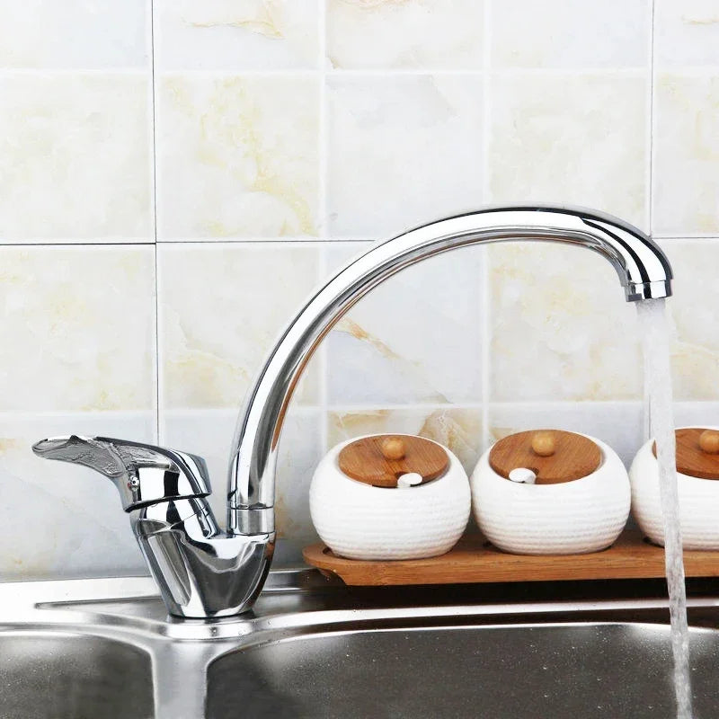 Kitchen Faucet 360° Rotation Household Kitchen Hot and Cold Tap Single Handle Deck Mounted Polished Basin Sink Mixer Tap