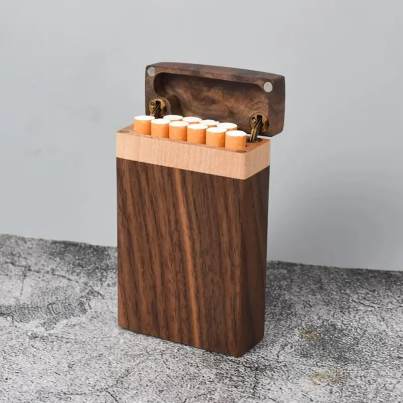 Walnut Wood Cigarette Case Box Holder Container Cigarette Box Case Wooden Cigarette Storage Box Case Smoker Gift