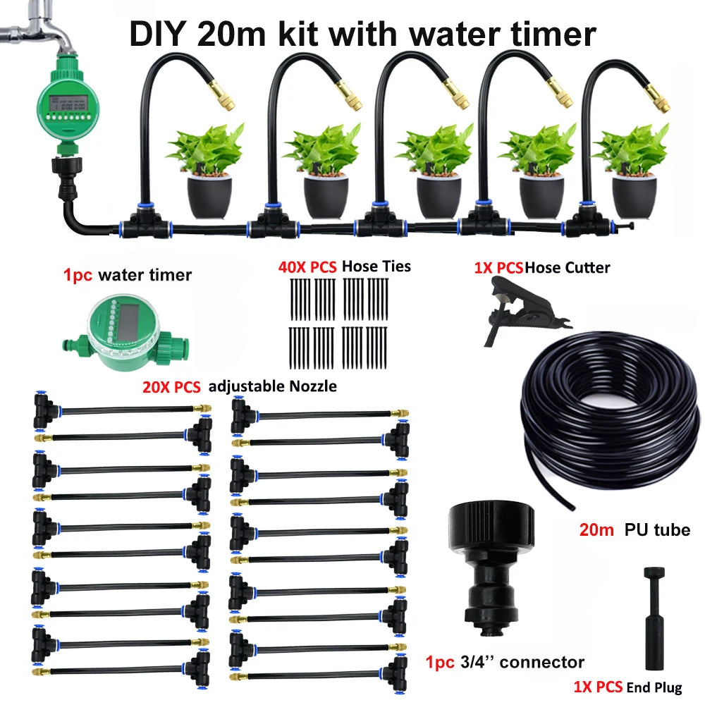 5-20M Universal Atomization Sprinkler Automatic Watering Kits 5M/10M with 20cm Rotating Copper Nozzle Balcony Rainforest Spray