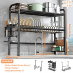 2 Tier Over Sink Dish Drying Rack, Large Metal Kitchen Dish Rack with Utensil Holder, Space Saving Dish Drainer for Kitchen