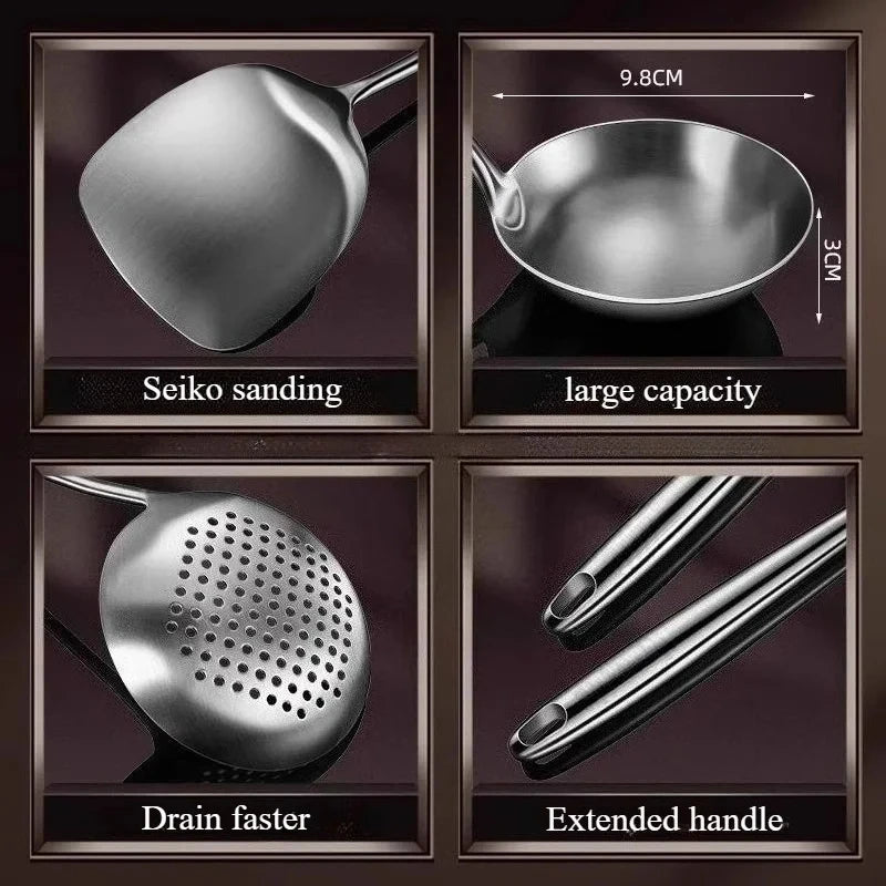 Kitchen Utensils Set Food Stainless Steel Wok Spatula and Ladle, Skimmer Spoon,Slotted Spatula Turner Utensil Wok Accessories