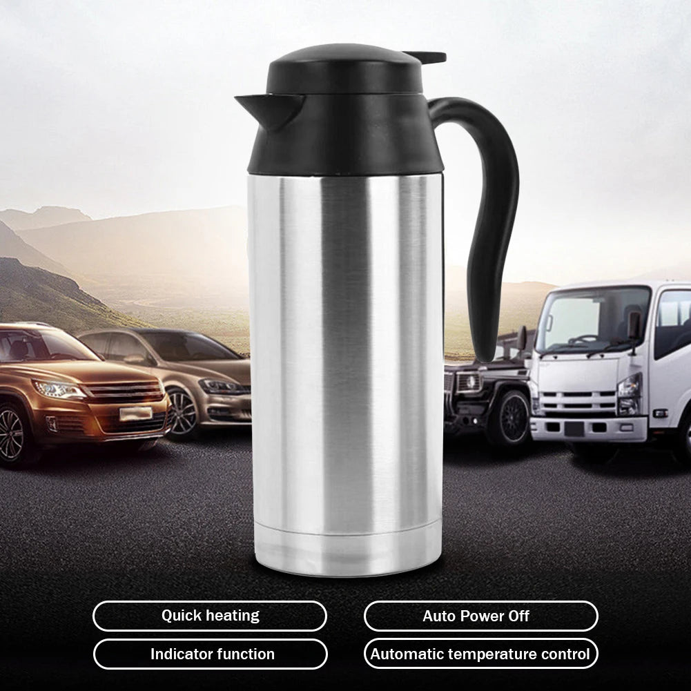 12/24V Car Electric Kettle Stainless Steel 750ml Kettle Pot Heated Boil Dry Protection Heating Travel Cup Kettle Quick Boiling
