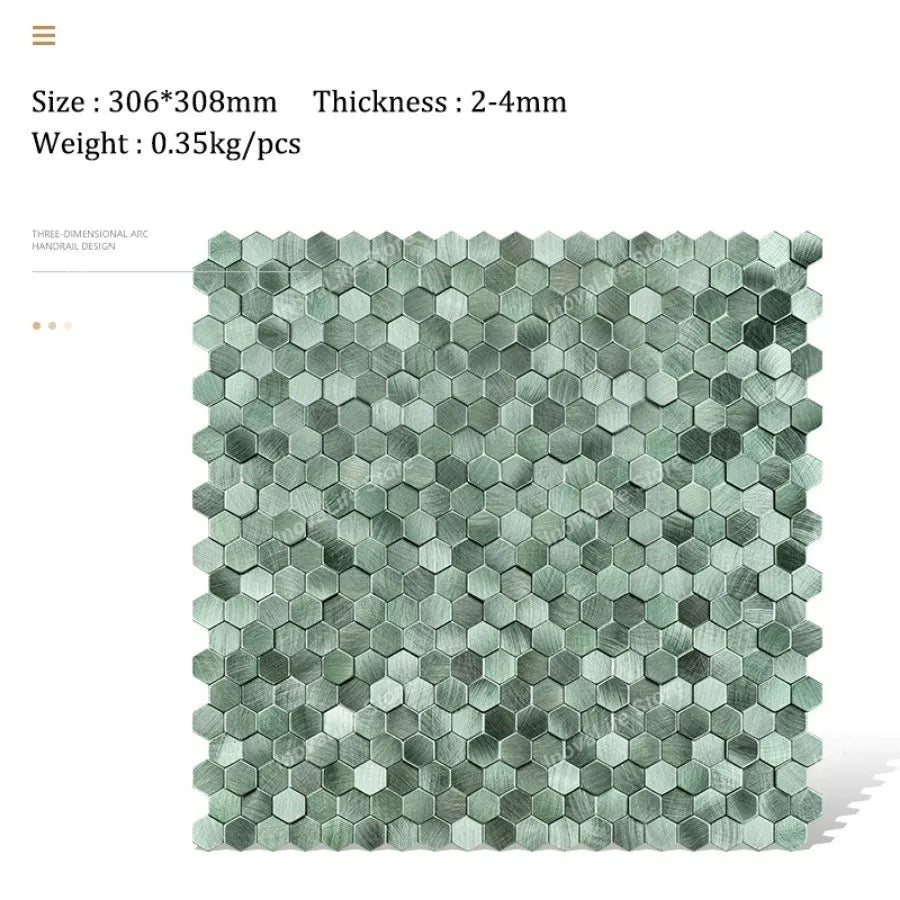 Luxury Metal Stainless Steel Wall Mosaic 3D Bathroom Mosaic Tile Aluminum Hexagon Mosaic Background Wall Sticker Self-adhesive