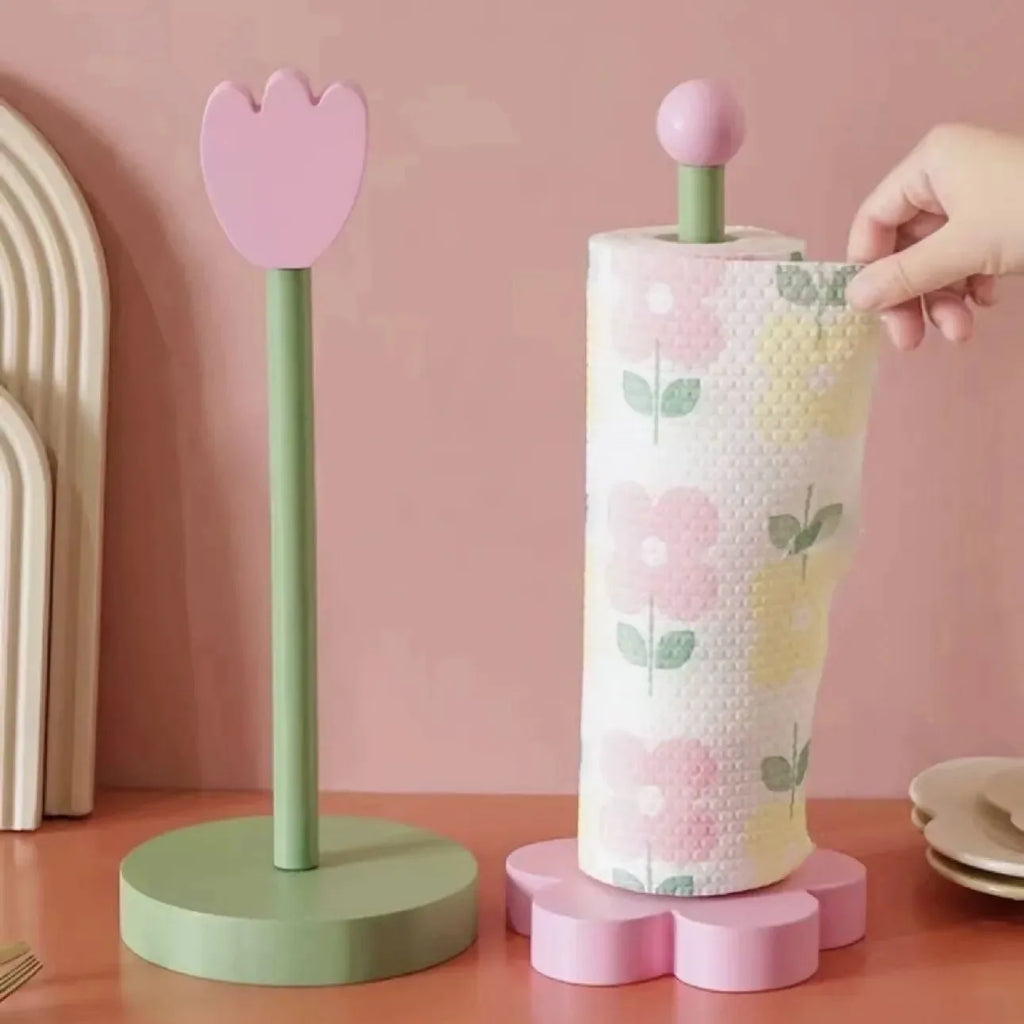 Wooden Kitchen Roll Paper Rack Creative Flower Towel Holder Bathroom Tissue Stand Home Decor Diningtable Napkins Rack, Ornaments