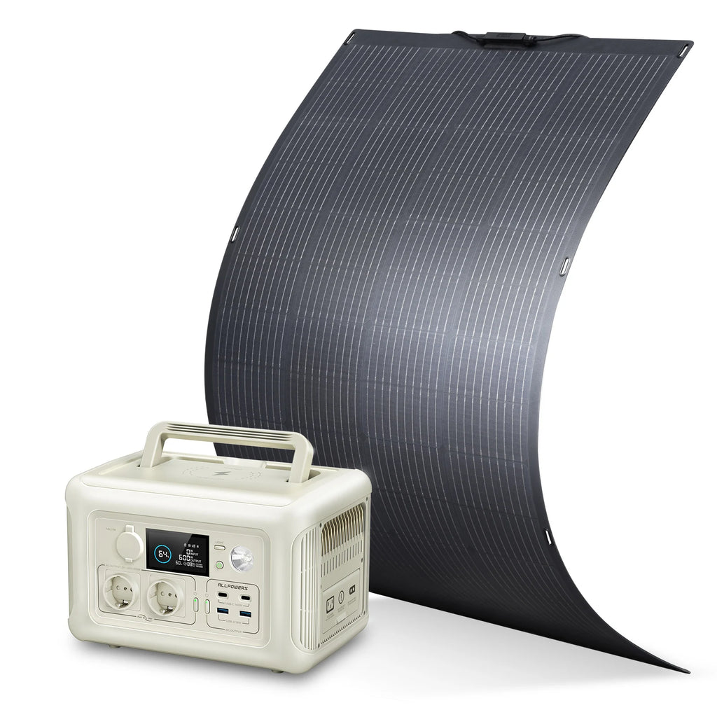 ALLPOWERS Solar Panel 200 / 100Watt High-Efficiency Monocrystalline PV Module Power Charger with Powerstation 600W Power Supply