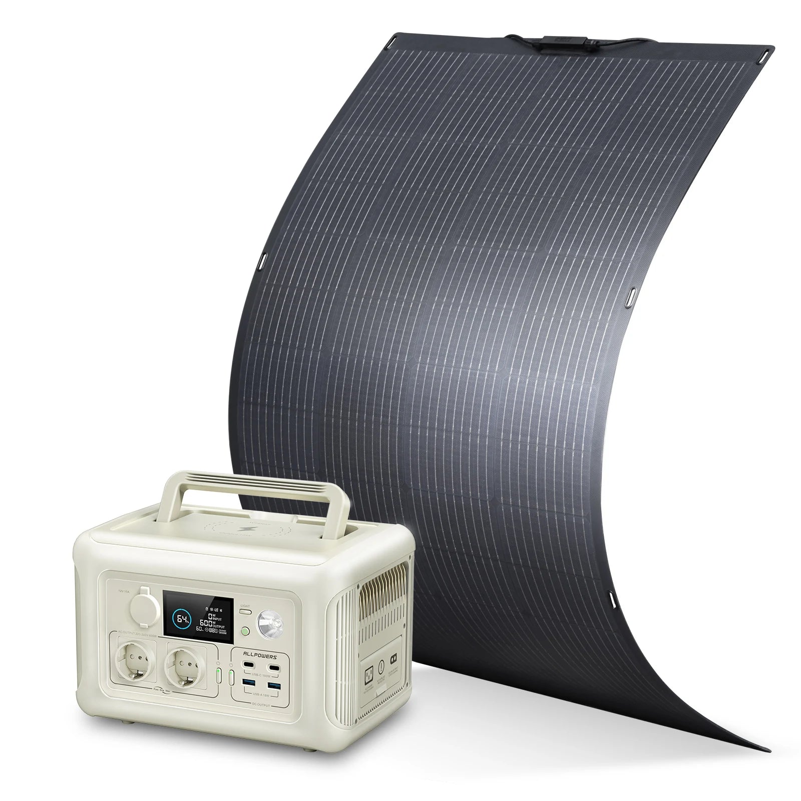 ALLPOWERS Solar Panel 200 / 100Watt High-Efficiency Monocrystalline PV Module Power Charger with Powerstation 600W Power Supply