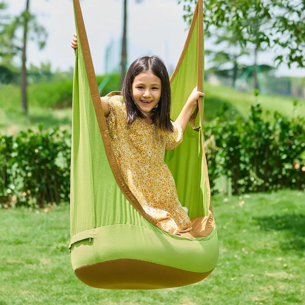 Upgraded Kids Hanging Pod Swing Chair with Inflatable Cushion, Child Hanging Hammock for Indoor and Outdoor