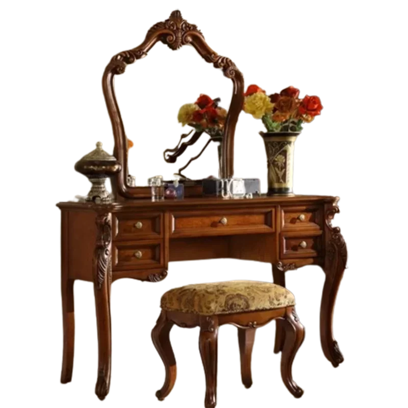 Salon Aesthetic Vanity Table Wood Large Brown Luxury Organizer Dresser Bedroom Drawer Beauty Makeup Penteadeira Trendy Furniture
