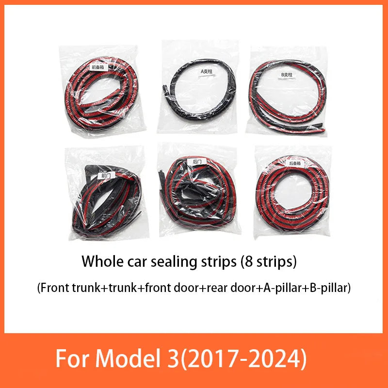 Door Seal Soundproof Kit For  Tesla Model 3 Y  2017-2025 Rubber Weather Draft Seal Strip Wind Noise Kit Front Trunk Cover Strip
