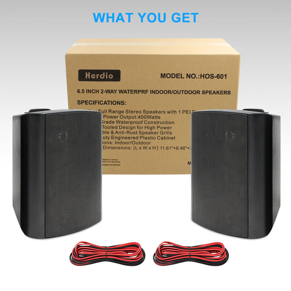 Herdio 6.5‘’ 2PCS Wall Mounted Speaker 400W Passive Outdoor ABS Material Speaker System Applicable To living Room Garage Patio