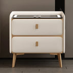 Smart Wooden Bedside Table Modern Style Multi-function Bedroom Nightstand with Wireless Charging Fingerprints Lock