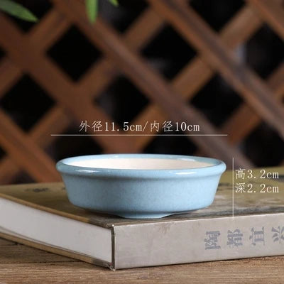 Colorful Glazed Tripedal Circle Plate Bonsai Pot,Small Flower Plants Vase,Table Breathability Garden Home Decoration