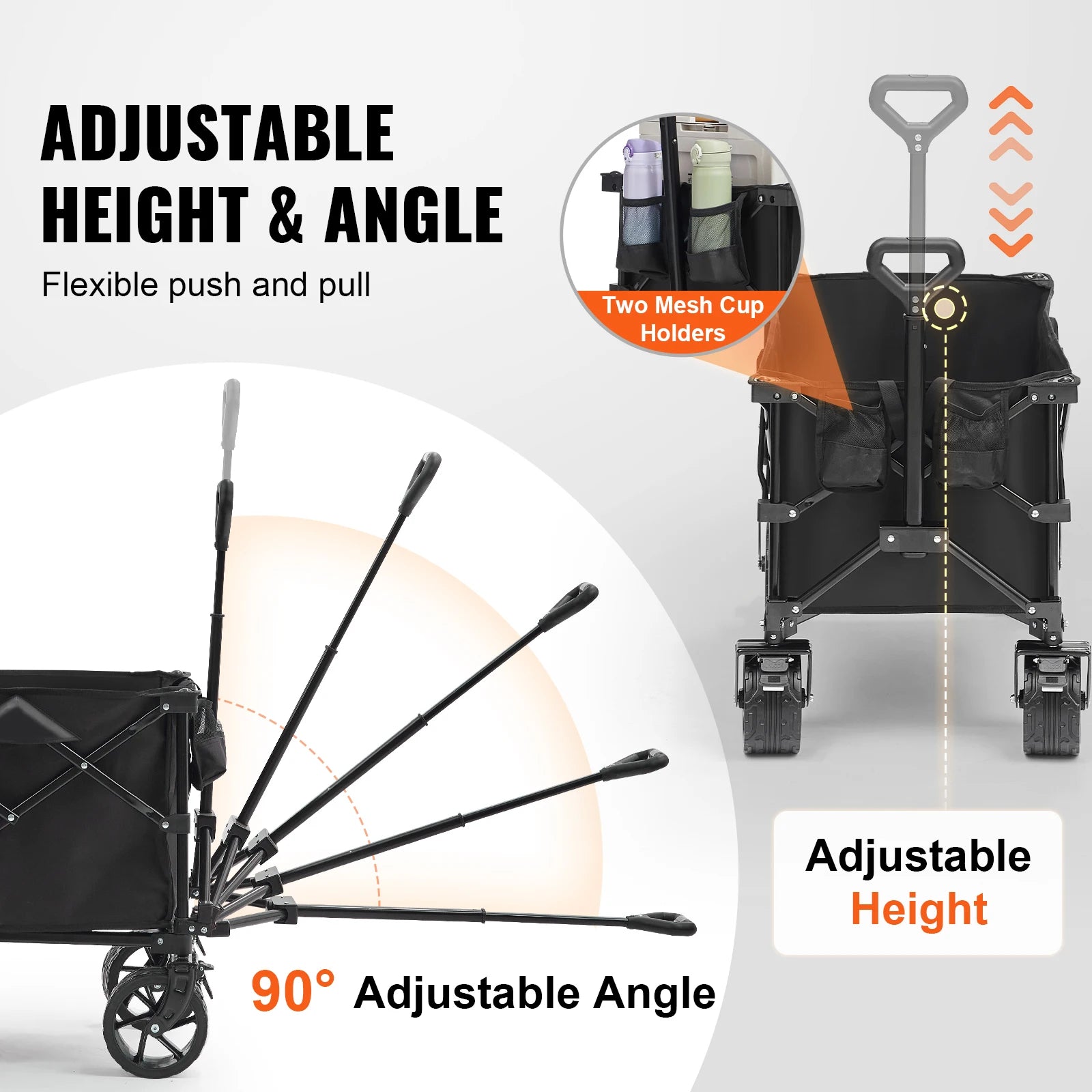 SucceBuy Collapsible Folding Wagon Beach Wagon Cart with All-Terrain Wheels Drink Holders Sports Wagon for Camping Shopping