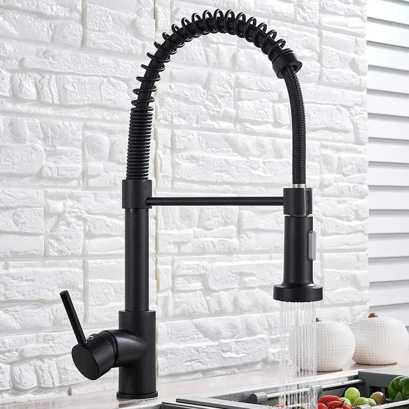 Matte Black Pull Down Kitchen Faucet Chrome Dual Modes Nozzle Hot Cold Water Mixer Crane Tap Brass Spring Kitchen Sink Faucets
