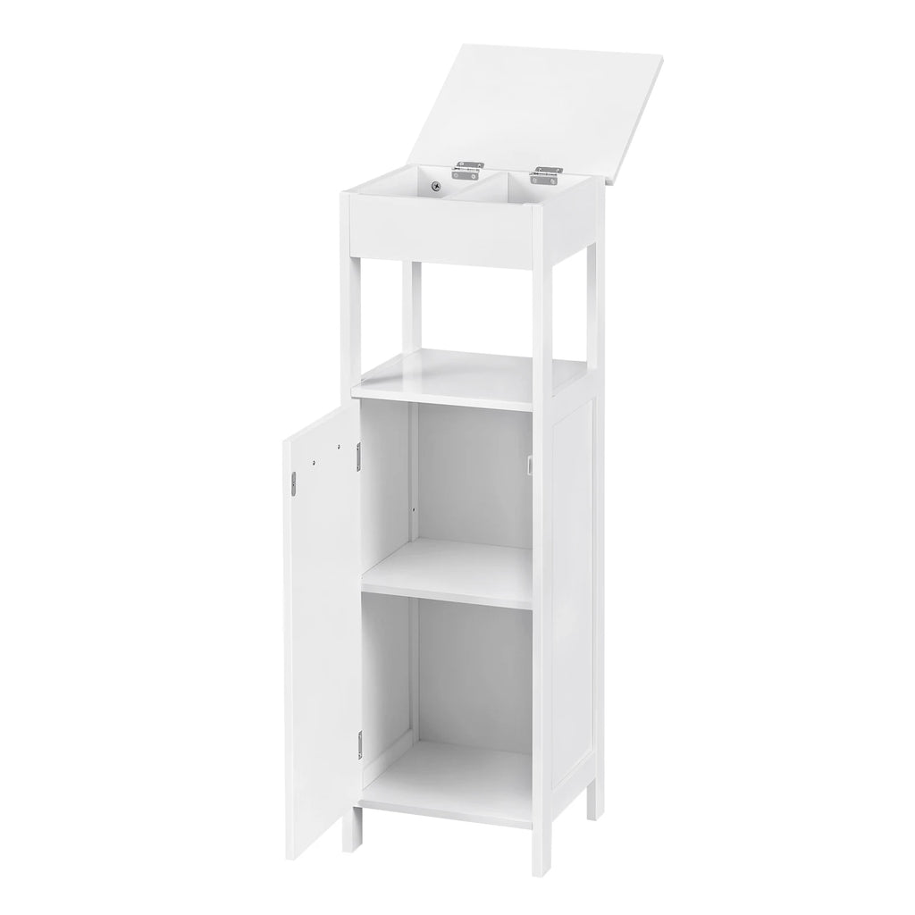 32x99x30cm White Bathroom Cabinet 4 Levels with Door Adjustable Shelf Standing Corner Cabinet for Living Room Hallway