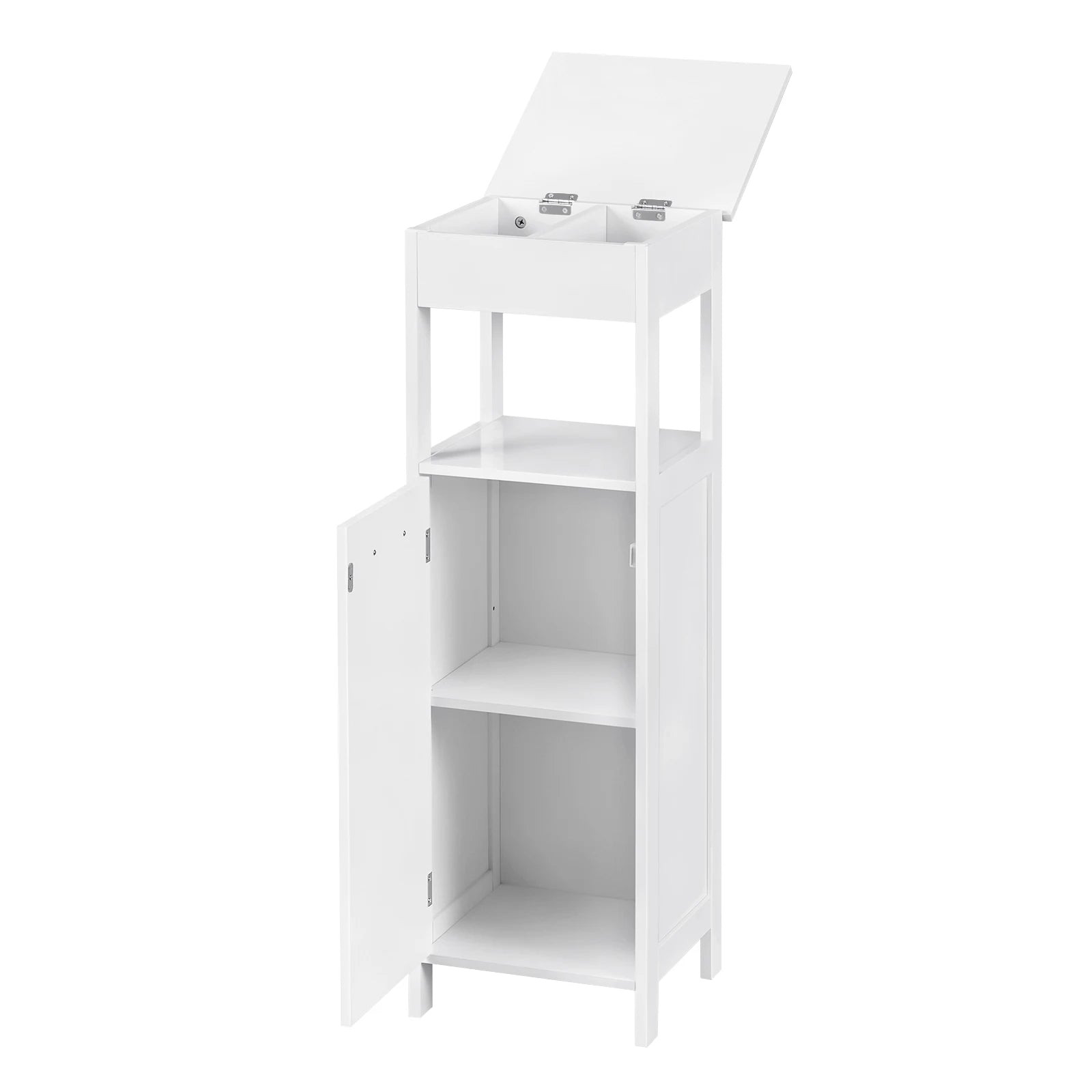 32x99x30cm White Bathroom Cabinet 4 Levels with Door Adjustable Shelf Standing Corner Cabinet for Living Room Hallway