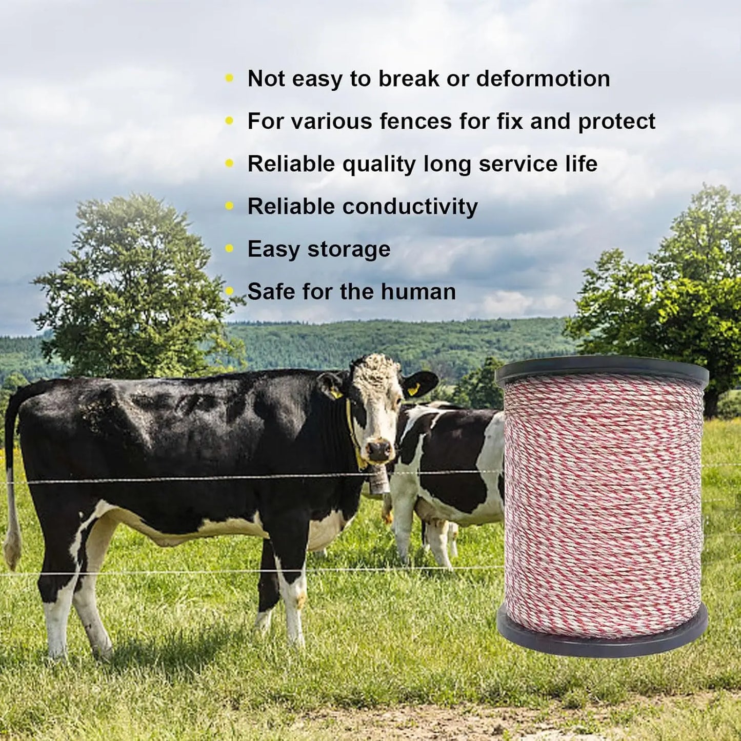 200/500M Roll Electric Fence Rope Polywire with Steel Poly Rope for Horse Animal Fencing Ultra Low Resistance Wire and Accessory