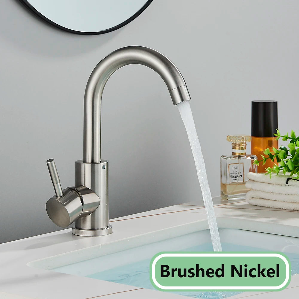 Suguword Bathroom Basin Faucet Stainless Steel Hot Cold Wash Mixer Crane Tap Rotation Sink Faucets Single Handle