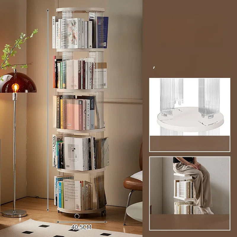 Rotating Bookshelf 360-Degree Home Floor-To-Ceiling Simple Children's Bookcase Living Room Large-Capacity Storage Rack