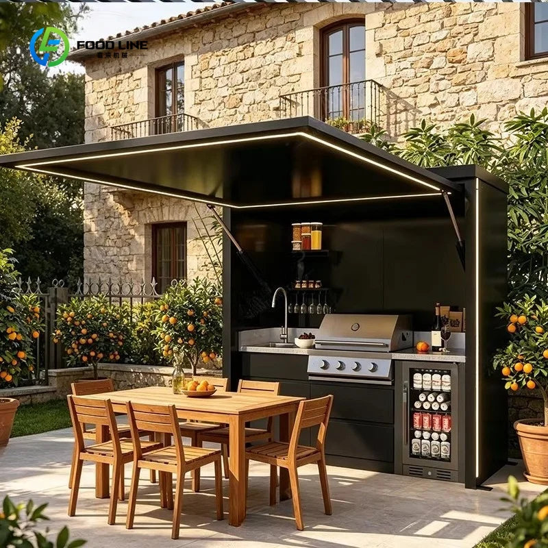 Complete Outdoor Kitchen Set with BBQ Grill and Fridge All in One Cooking Station Modular Kitchen Customized