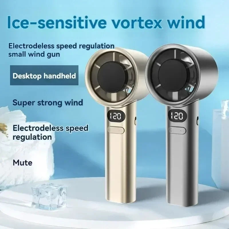 New 120th Speed Handheld Ice Coating Fan Digital Display Turbo Violent