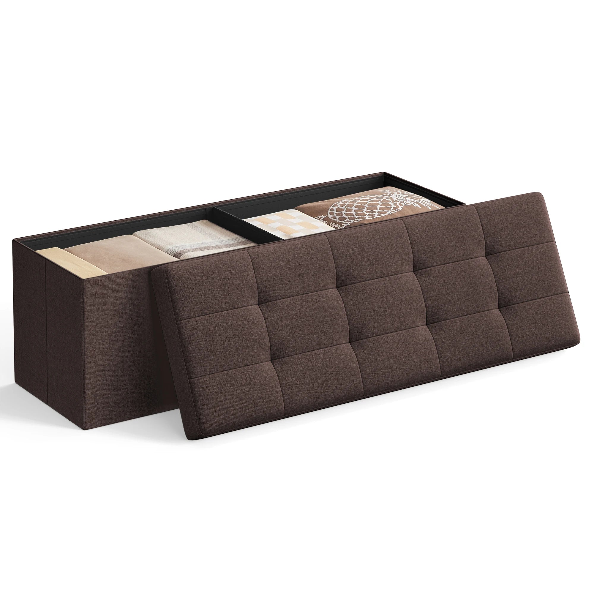 SONGMICS MAZIE Collection - 43 Inches Folding Storage Ottoman Bench, Ottoman Foot Rest, End of Bed Bench, Storage Chest