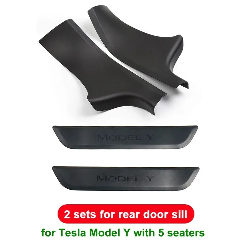 Front & Rear Door Sill Guards For Tesla Model Y ABS Inner Protector Cover Plate Trim Anti-Dirty Bumper Welcome Pedal Kick Pad