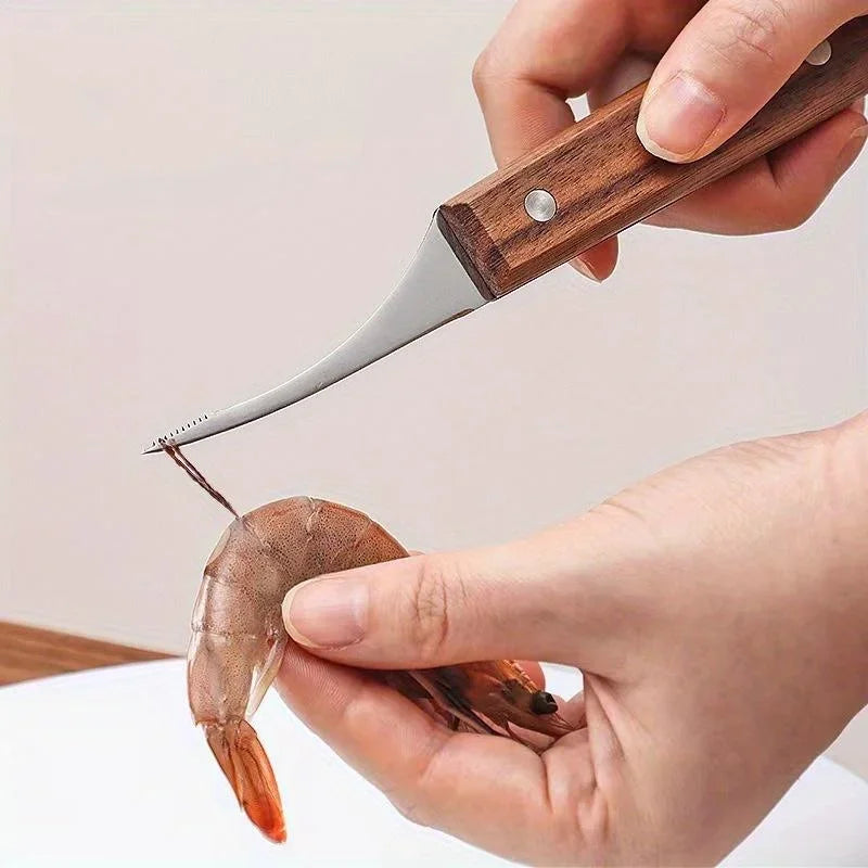 Kitchen Shrimp Deveiner Knife,Serrated Stainless Steel Blade and Wooden Handle,Shrimp Deveining Tool, Essential Tool for Kitchen